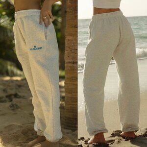 Pink Palm Puffs Sweatpants in Heather White Fleece
